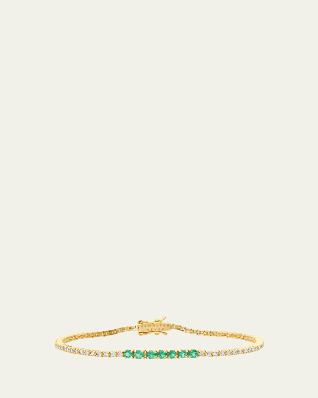 Diamond Tennis Bracelet with Emerald Accent, 6.5"L
